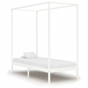 Rama łóżka z baldachimem, biel, lite drewno sosnowe, 90x200 cm