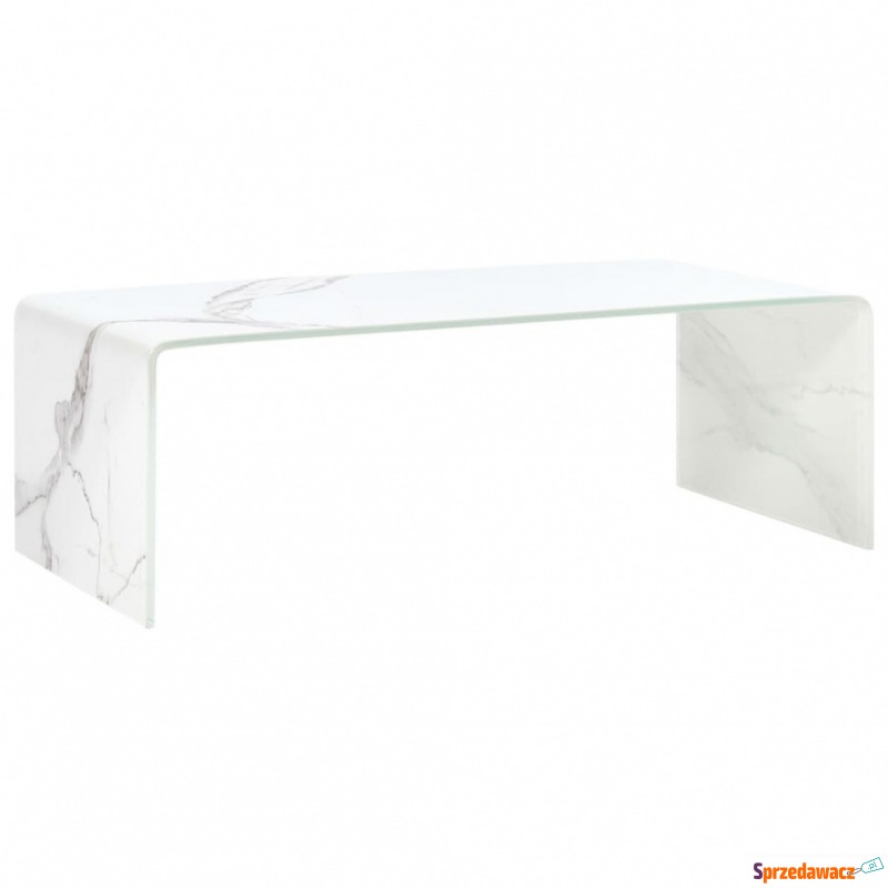 Stolik kawowy biały marmurkowy 98x45x31 cm szkło... - Stoły, stoliki, ławy - Koszalin