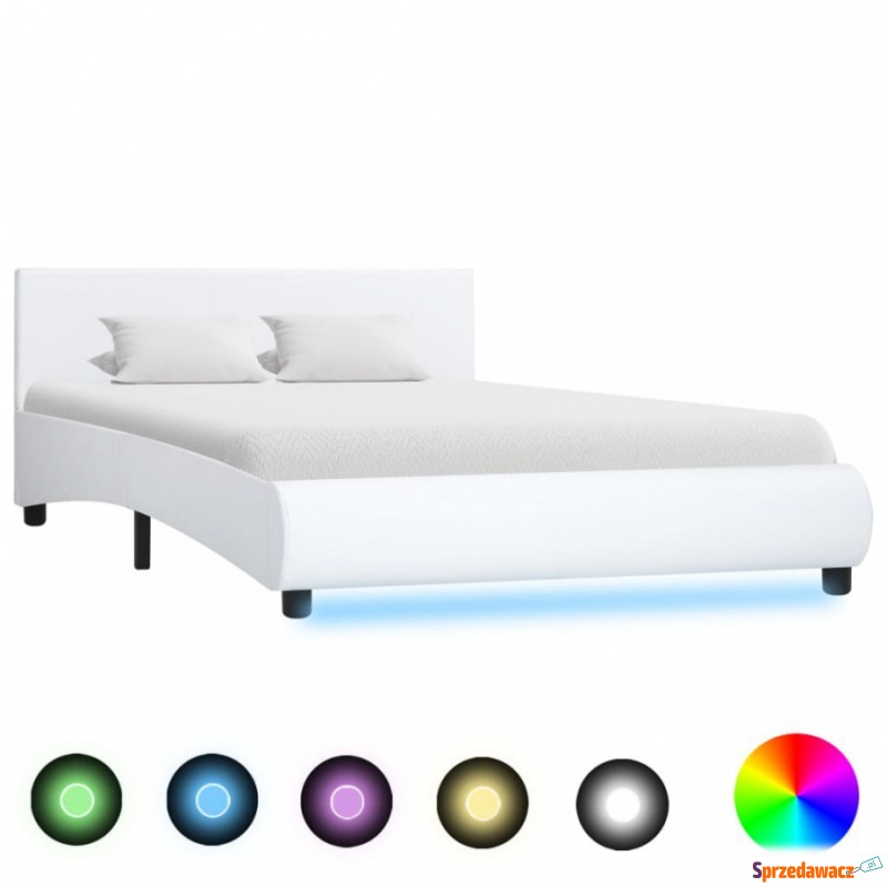 Rama łóżka z LED, biała, sztuczna skóra, 120... - Łóżka - Ełk