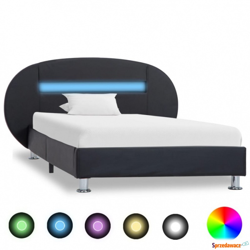 Rama łóżka z LED, czarna, sztuczna skóra, 90 x... - Stelaże do łóżek - Biała Podlaska