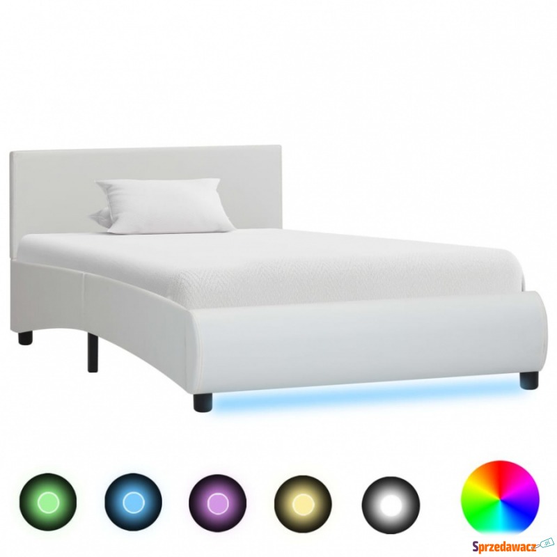 Rama łóżka z LED, biała, sztuczna skóra, 90 x... - Stelaże do łóżek - Załom