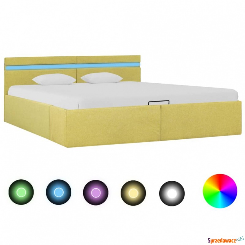 Rama łóżka z podnośnikiem i LED, limonkowa, t... - Łóżka - Augustów