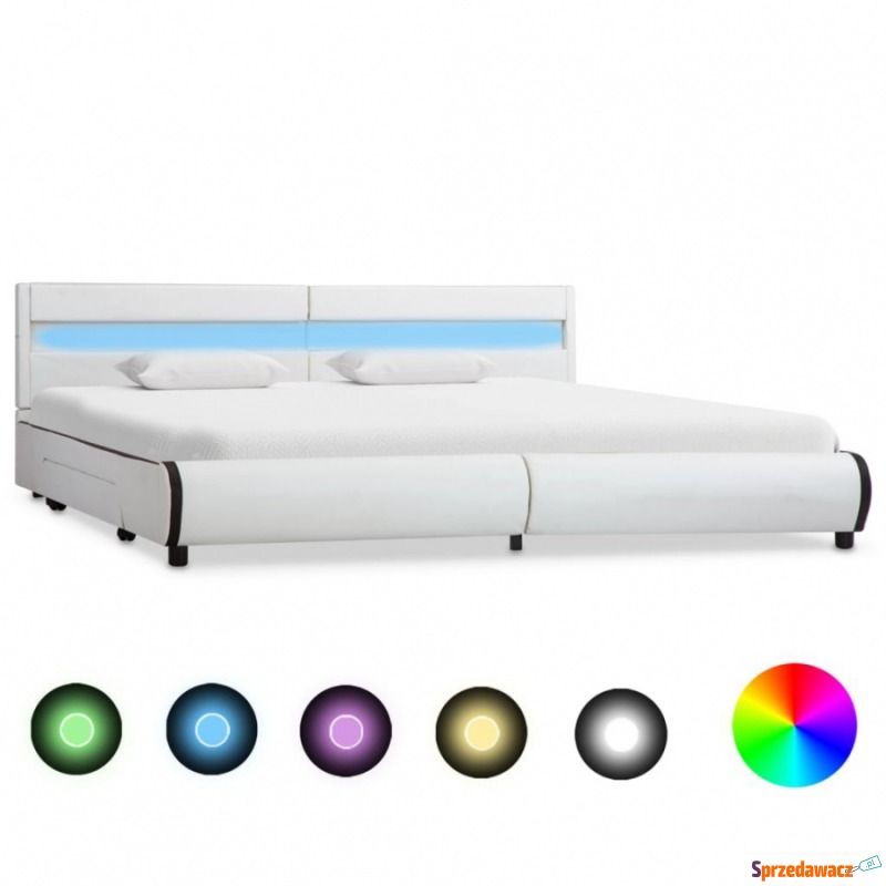 Rama łóżka LED, biała, sztuczna skóra, 180 x... - Łóżka - Skierniewice