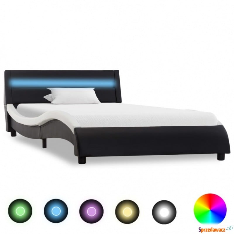 Rama łóżka z LED, czarno-biała, sztuczna skór... - Łóżka - Pilchowo
