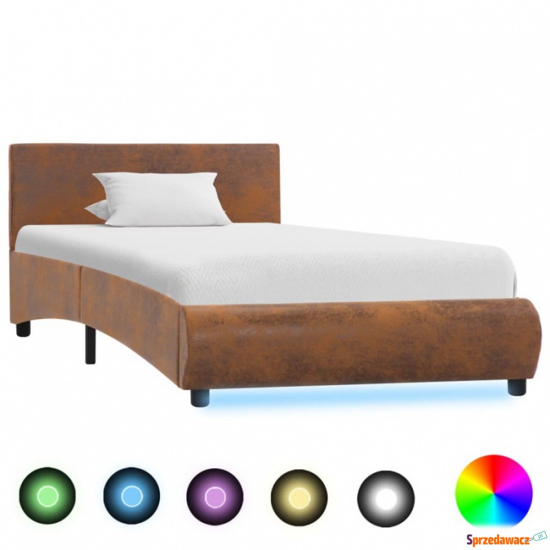 Rama łóżka z LED, brązowa, tapicerowana tkani... - Łóżka - Sochaczew