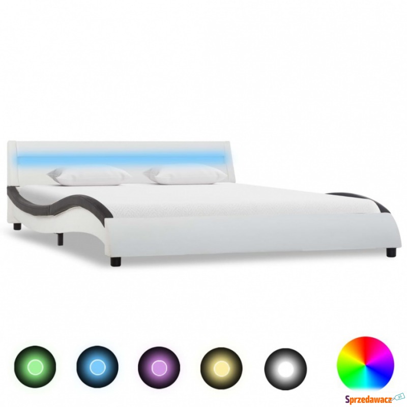 Rama łóżka z LED, biało-czarna, sztuczna skór... - Stelaże do łóżek - Rzeszów