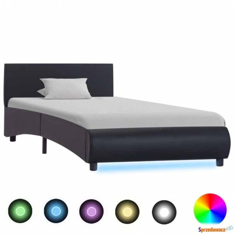 Rama łóżka z LED, czarna, sztuczna skóra, 100... - Łóżka - Łapy