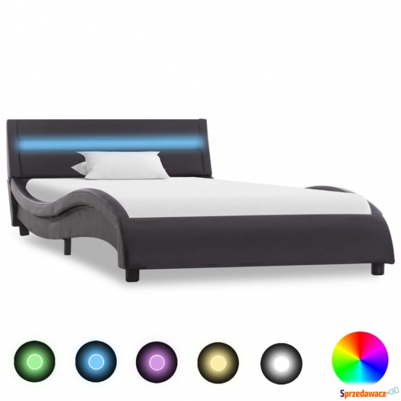 Rama łóżka z LED, czarna, sztuczna skóra, 90 x... - Łóżka - Tarnowiec
