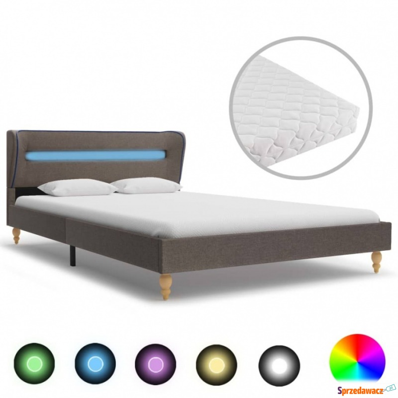 Łóżko LED z materacem, taupe, tkanina, 120x200... - Łóżka - Rumia