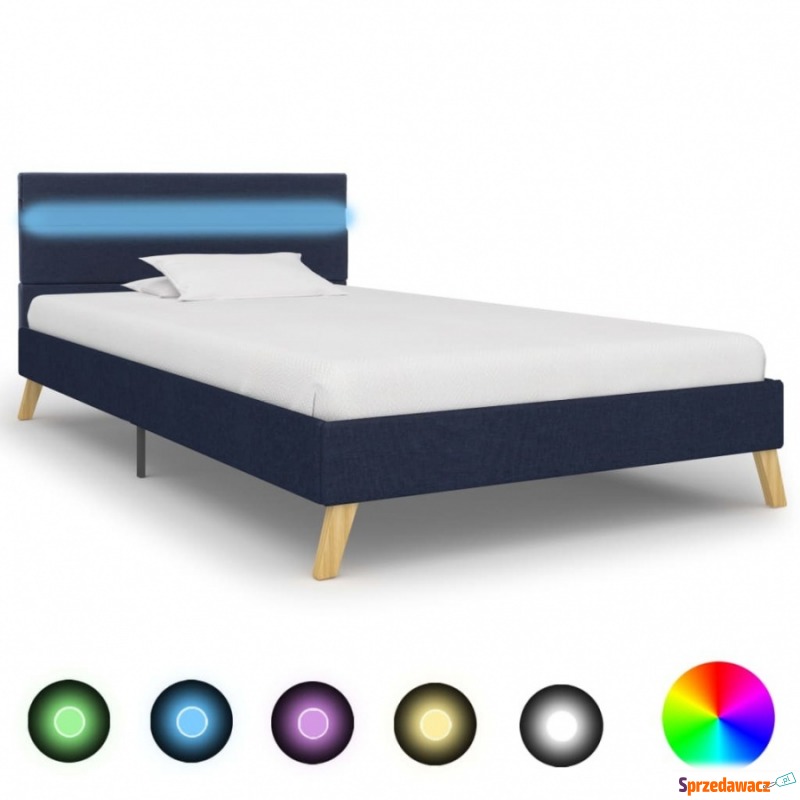 Rama łóżka z LED, niebieska, tkanina, 90 x 200... - Łóżka - Dzierżoniów