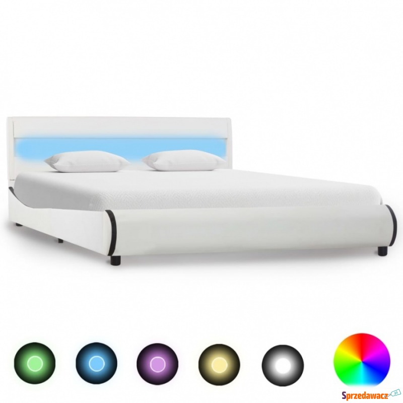 Rama łóżka z LED, biała, sztuczna skóra, 140... - Stelaże do łóżek - Tychy