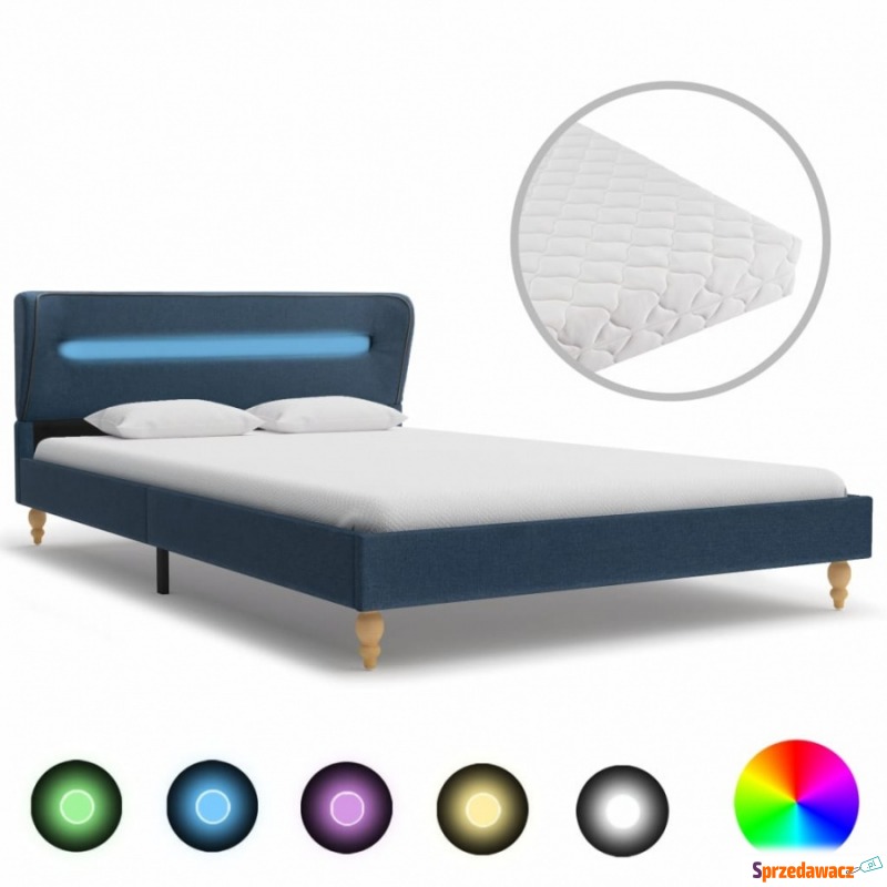 Łóżko LED z materacem, niebieskie, tkanina, 1... - Łóżka - Ostrołęka