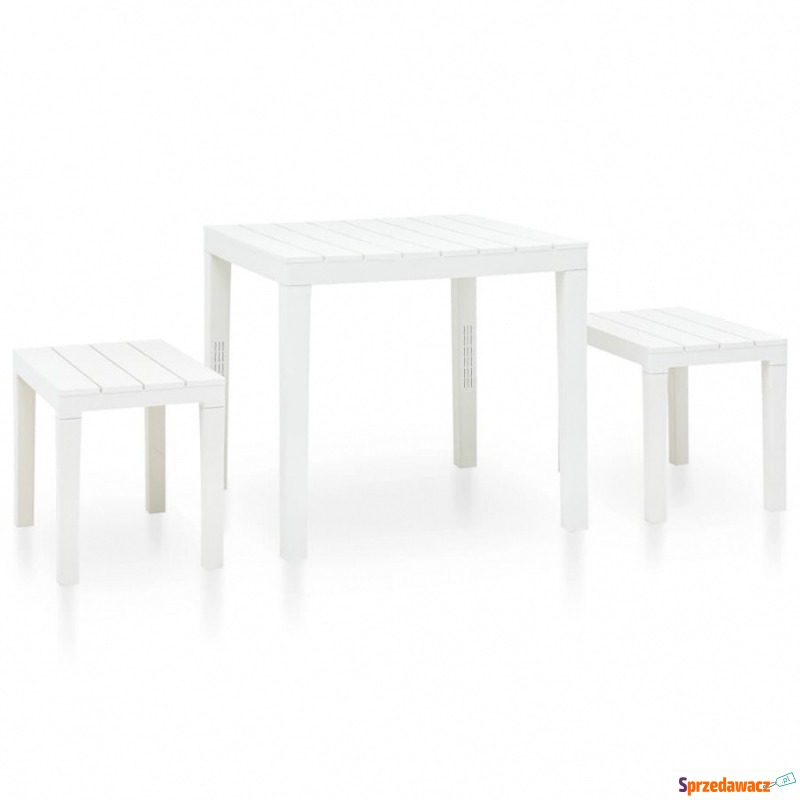 Stolik ogrodowy z 2 ławkami, plastikowy, biały - Stoły, ławy, stoliki - Bezrzecze