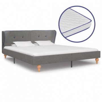 Łóżko z materacem memory, jasnoszare, tkanina, 160 x 200 cm