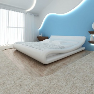 Białe łóżko ze sztucznej skóry z materacem z pianki anatomicznej