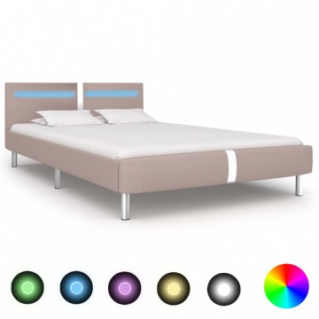 Rama łóżka LED, kolor cappuccino, sztuczna skóra, 120 x 200 cm