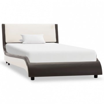 Rama łóżka, szaro-biała, sztuczna skóra, 90 x 200 cm