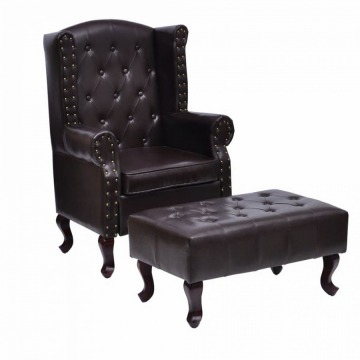 Fotel z podnóżkiem skóra syntetyczna ciemny brąz