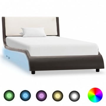 Rama łóżka z LED, szaro-biała, sztuczna skóra, 90 x 200 cm