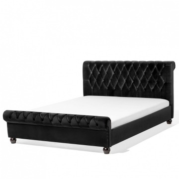 Łóżko welurowe 140 x 200 cm czarne AVALLON