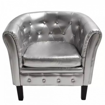 Półokrągły fotel ze skóry syntetycznej srebrny
