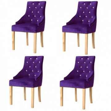 Krzesła do jadalni 4 szt. drewno dębowe i fioletowy aksamit