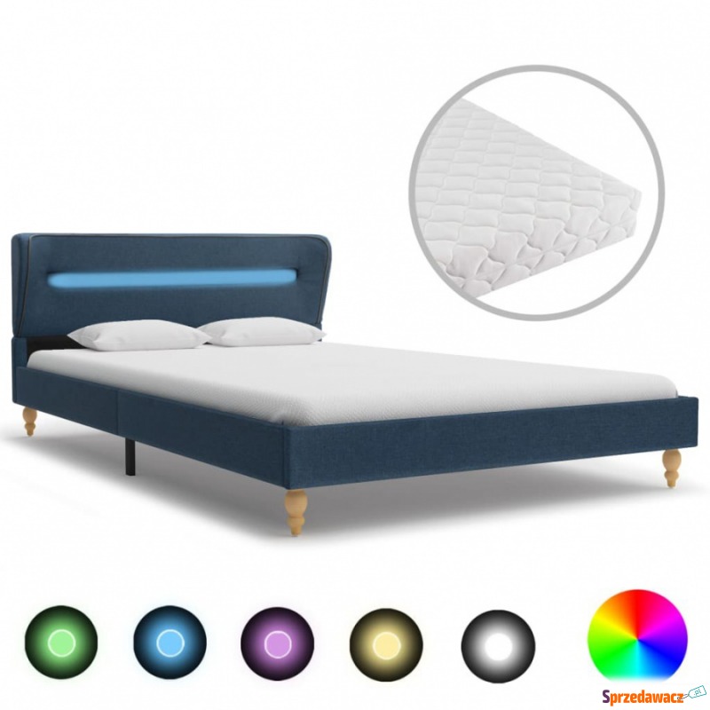 Łóżko LED z materacem, niebieskie, tkanina, 140... - Łóżka - Tarnowskie Góry