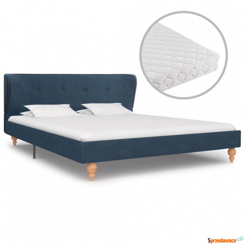 Łóżko z materacem, niebieskie, tkanina, 140 x... - Łóżka - Nowy Sącz
