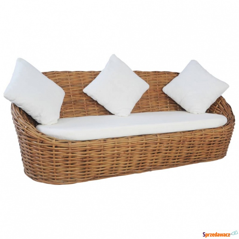 3-osobowa sofa z poduszkami, naturalny rattan - Sofy, fotele, komplety... - Tarnów