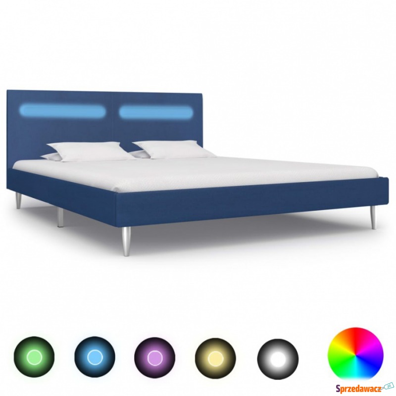 Rama łóżka z LED, niebieska, tapicerowana tka... - Stelaże do łóżek - Lębork