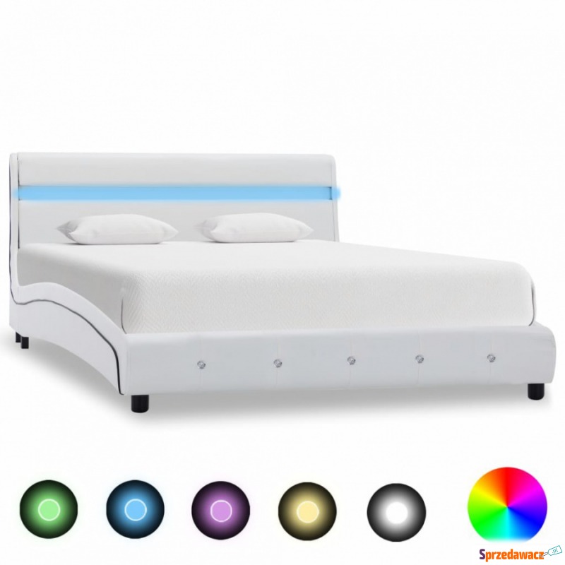 Rama łóżka z LED, biała, sztuczna skóra, 160... - Stelaże do łóżek - Rypin