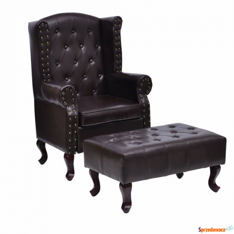 Fotel z podnóżkiem skóra syntetyczna ciemny brąz - Krzesła biurowe - Drawsko