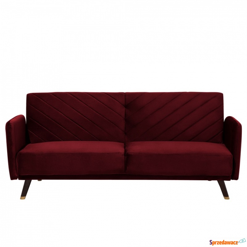 Sofa trzyosobowa welwet czerwona Genna - Sofy, fotele, komplety... - Ciechanów