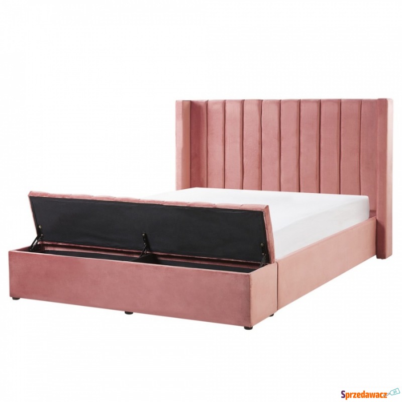 Łóżko welurowe z ławką 180 x 200 cm różowe NOYERS - Łóżka - Oława