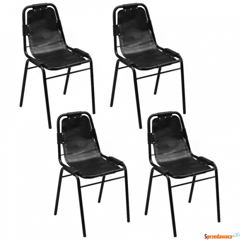 Krzesło do kuchni 4 szt. czarne skóra - Krzesła kuchenne - Czeladź