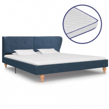 Łóżko z materacem memory, niebieskie, tkanina, 180 x 200 cm