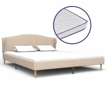 Łóżko z materacem memory, beżowe, tkanina, 160x200 cm