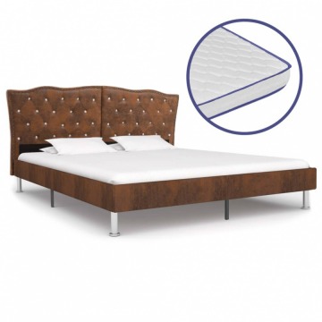 Łóżko z materacem memory, brązowe, tkanina, 180 x 200 cm