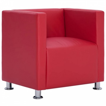 Fotel kubik czerwony sztuczna skóra
