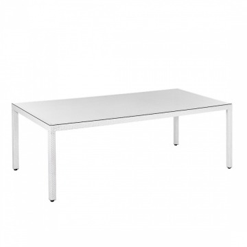 Stół ogrodowy biały - 220 cm - meble ogrodowe - rattan - szkło - Corrado