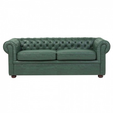 Sofa trzyosobowa imitacja skóry zielona Vento