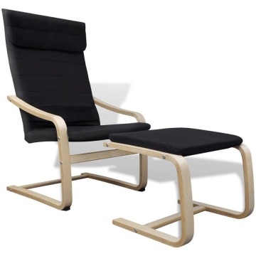 Fotel do salonu z ramą z giętego drewna materiałowy czarny