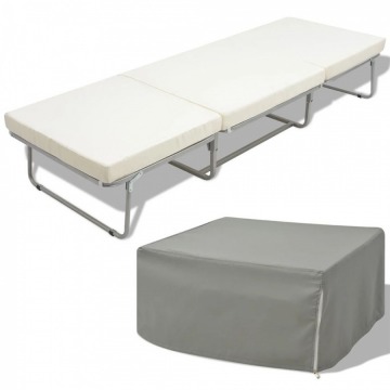 Rozkładane łóżko/stołek z materacem, stalowe, 200x70 cm