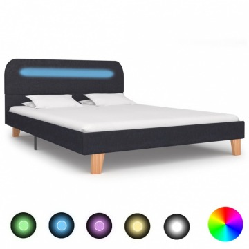 Rama łóżka LED, ciemnoszara, tkanina, 140 x 200 cm