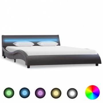 Rama łóżka z LED, szara, sztuczna skóra, 140 x 200 cm