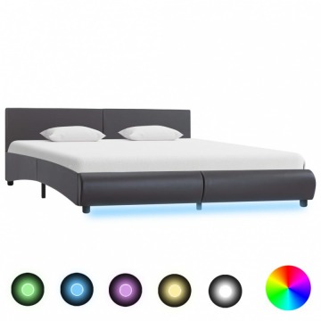 Rama łóżka z LED, szara, sztuczna skóra, 180 x 200 cm