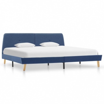 Rama łóżka, niebieska, tapicerowana tkaniną, 140 x 200 cm