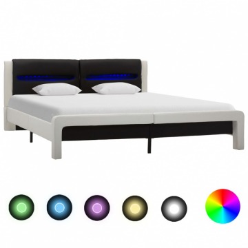 Rama łóżka z LED, biało-czarna, sztuczna skóra, 160 x 200 cm