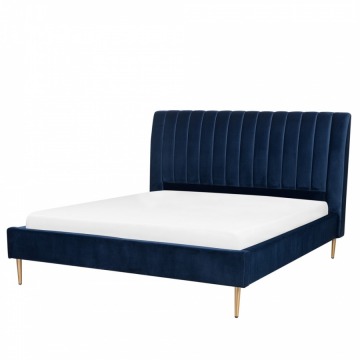 Łóżko welurowe 160 x 200 cm niebieskie MARVILLE