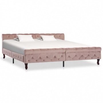 Rama łóżka, różowa, tapicerowana aksamitem, 200 x 200 cm